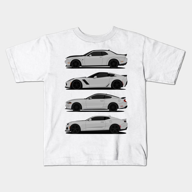 AMERICAN MUSCLE GREY Kids T-Shirt by VENZ0LIC